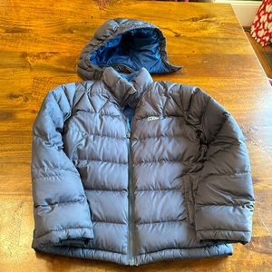 Kids LL Bean down stuffed fleece lines coat with detachable hood sz medium 10-12